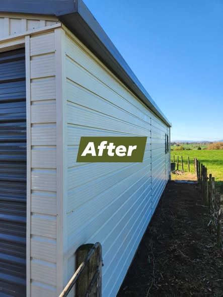 Cleaned house cladding after soft washing, bright and free of grime